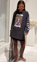 Palm Casa Long Sleeve T-Shirt - Midnight with pink - Cie Cie + Co