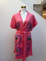 NEW COLLECTION- Watermelon Midi Short Sleeve Robe - Palm tree - Cie Cie + Co