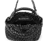 TINY MINI WOVEN TOTE - METALLIC BLACK