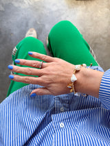 Summer Pearl Bracelet • Gold Starfish & Evil Eye Charms