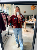 VELVET JACKET- HAND EMBROIDERED- BORDEAUX