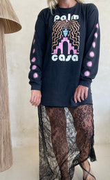 Palm Casa Long Sleeve T-Shirt - Midnight with pink - Cie Cie + Co