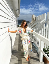 BRAND NEW DESIGN -Natural Long Robe Short Sleeve - Crab/Sardine/Shell - Cie Cie + Co
