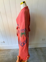 Watermelon Long Robe - Palm tree