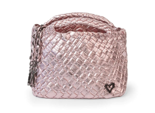 TINY MINI WOVEN TOTE - METALLIC PINK