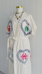 BRAND NEW DESIGN -Natural Long Robe Short Sleeve - Crab/Sardine/Shell - Cie Cie + Co