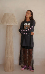 Palm Casa Long Sleeve T-Shirt - Midnight with pink - Cie Cie + Co