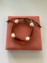 Colorful tartaruga and gold charm beaded bracelets: Brown - Cie Cie + Co