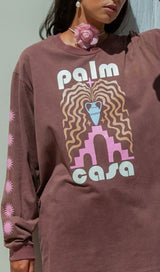 Palm Casa Long Sleeve T-Shirt - Mocha with pink - Cie Cie + Co