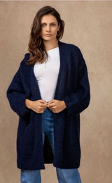 NAIS - MOHAIR  LONG CARDIGAN - NAVY - Cie Cie + Co