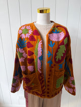 VELVET JACKET- HAND EMBROIDERED- SAFFRON LOVE - Cie Cie + Co