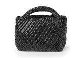 TINY MINI WOVEN TOTE - METALLIC BLACK