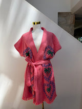 NEW COLLECTION- Watermelon Midi Short Sleeve Robe - Palm tree - Cie Cie + Co