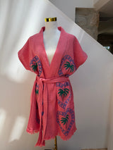 NEW COLLECTION- Watermelon Midi Short Sleeve Robe - Palm tree - Cie Cie + Co