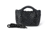 TINY MINI WOVEN TOTE - METALLIC BLACK