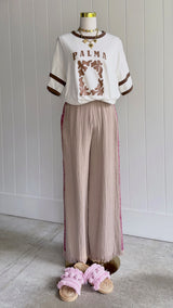 Surf Pant - Tan with Pink Hand Pressed Design - Limited Edition - Cie Cie + Co