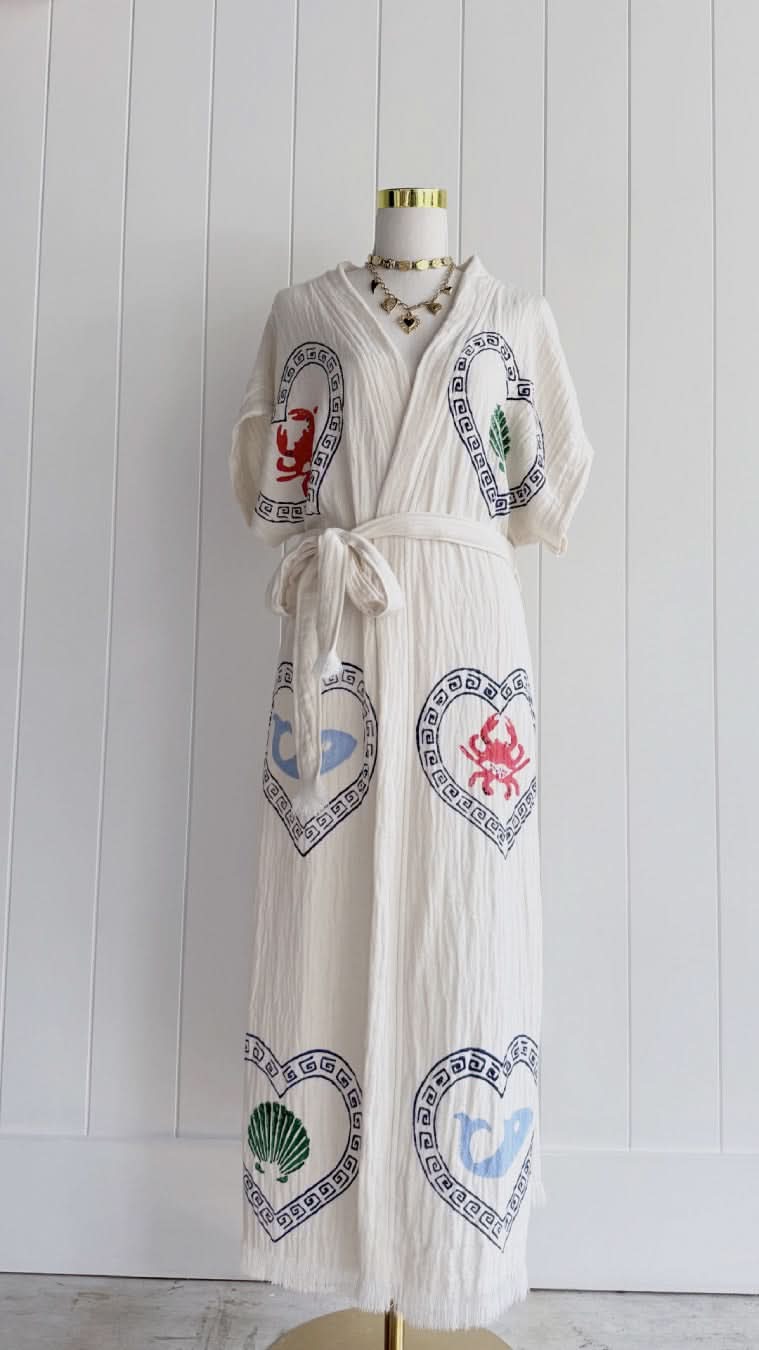 Natural Long Robe Short Sleeve - Crab/Sardine/Shell | Cie Cie