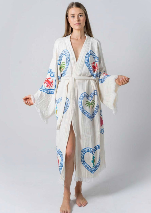 NEW Natural Long Robe Multi Motif