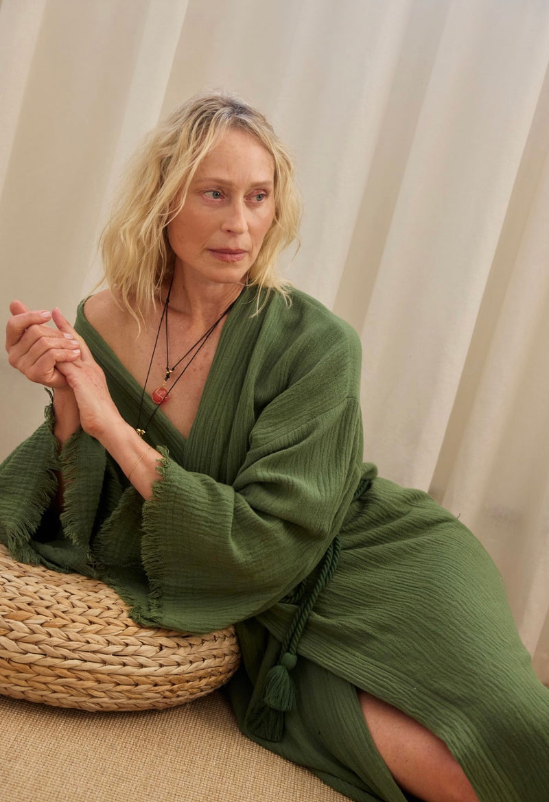 Elizabeth Forsam Inked  Series- Limited Edition Robe- Forest with tassel tie - Cie Cie + Co