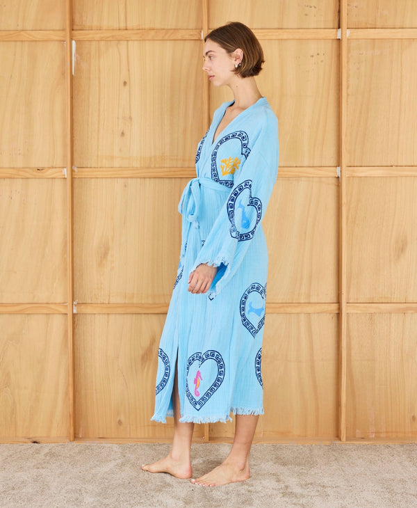 Azure Long Robe Sardine/Coral print -PRE ORDER start October delivery