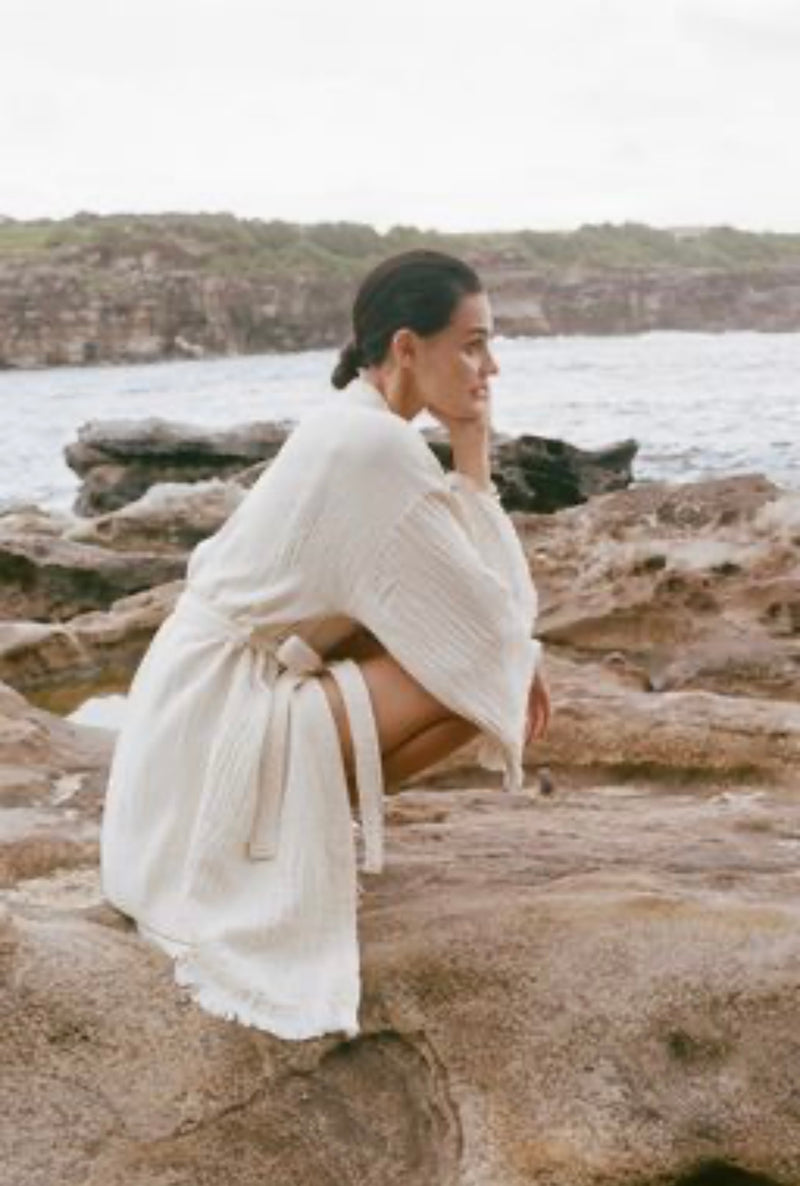 Natural Midi Robe White Heart Motif - Limited edition style - don’t miss it 🤍