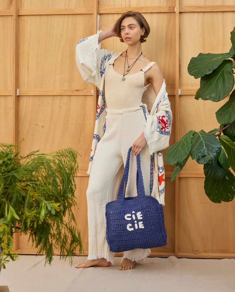 CIE CIE HANDWOVEN TOTE- NAVY/WHITE - Cie Cie + Co