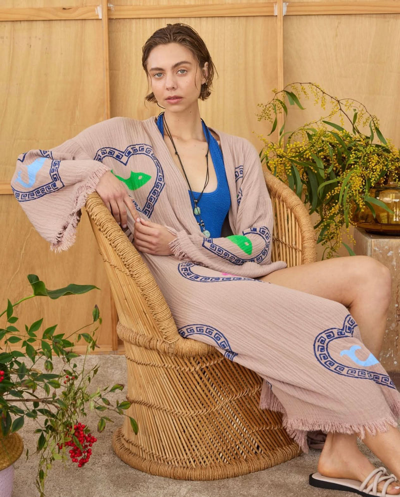 Tan Long Robe Sardine/Coral print - PRE ORDER End August Delivery! - Cie Cie + Co
