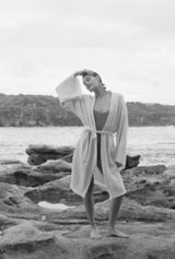 Natural Midi Robe White Heart Motif - Limited edition style - don’t miss it 🤍