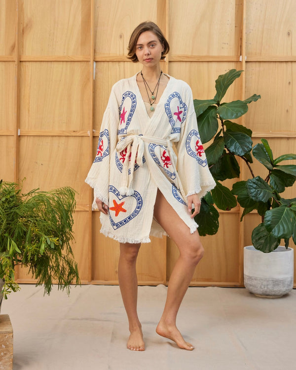 Natural Midi Robe Crab/ Sea Star - Cie Cie + Co