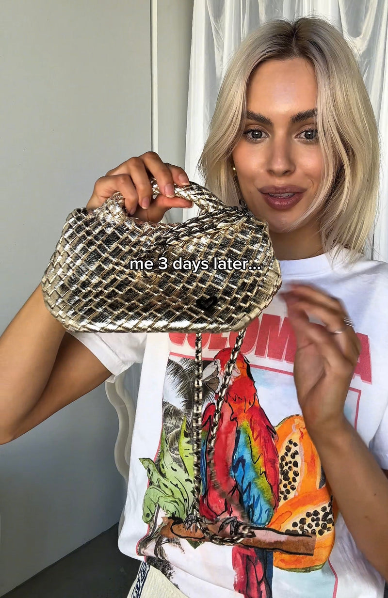 TINY MINI WOVEN TOTE - GOLD