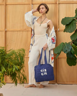 Surf Pant - Natural with Navy Hand Pressed Design - Cie Cie + Co