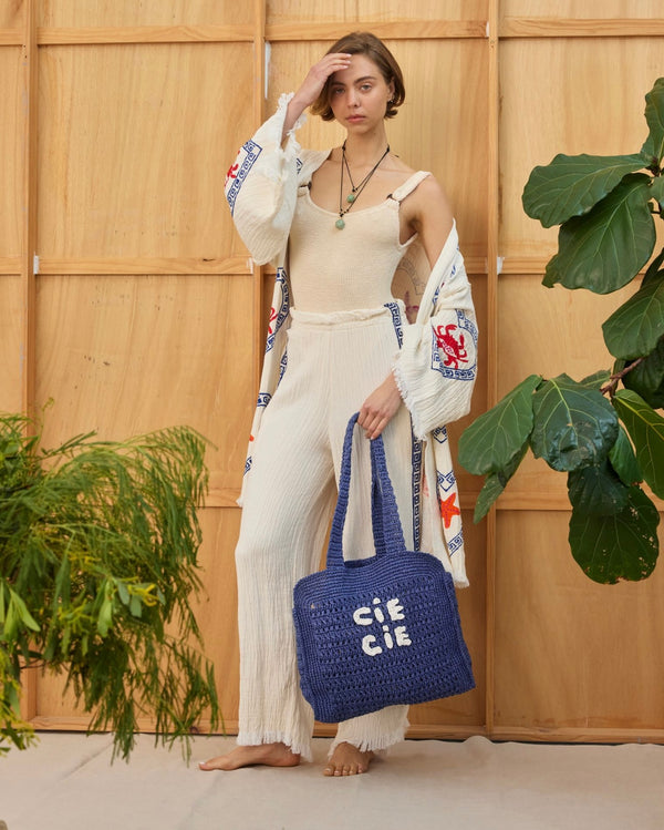 CIE CIE HANDWOVEN TOTE- NAVY/WHITE - Cie Cie + Co