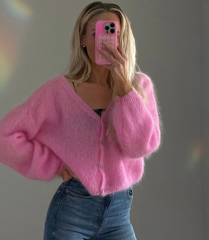 Crop Cardi Mohair Knit - Soft Berry
