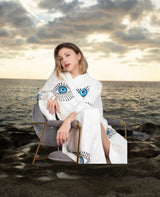 White/Blue Evil Eye Cotton Robe - Pre order start October delivery