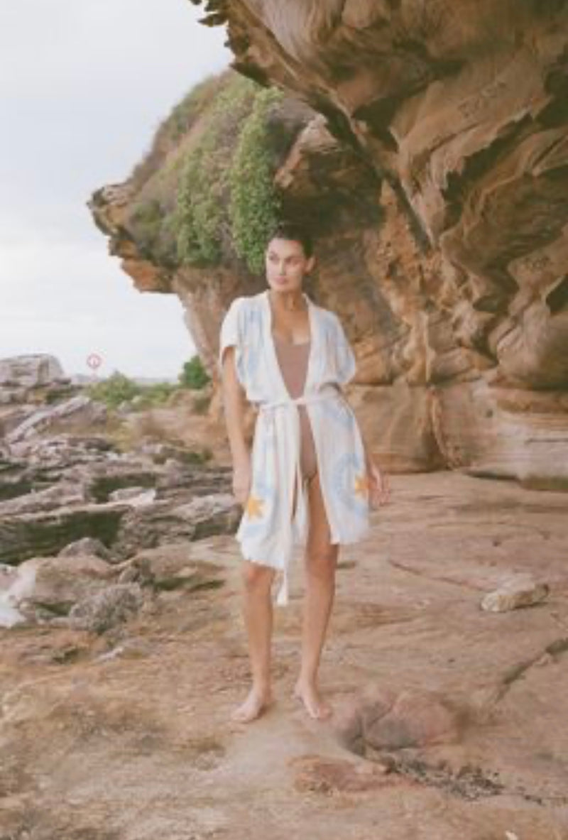 NEW Natural Midi Short Sleeve Robe - Sea Star
