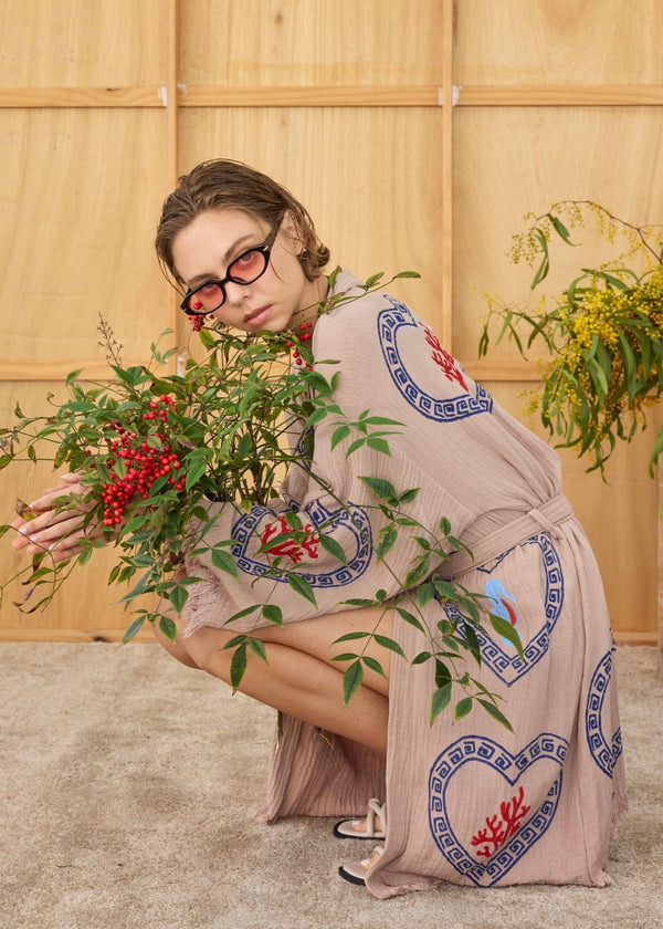Tan Midi  Robe Seahorse/Coral print - Pre Order End August Delivery! - Cie Cie + Co