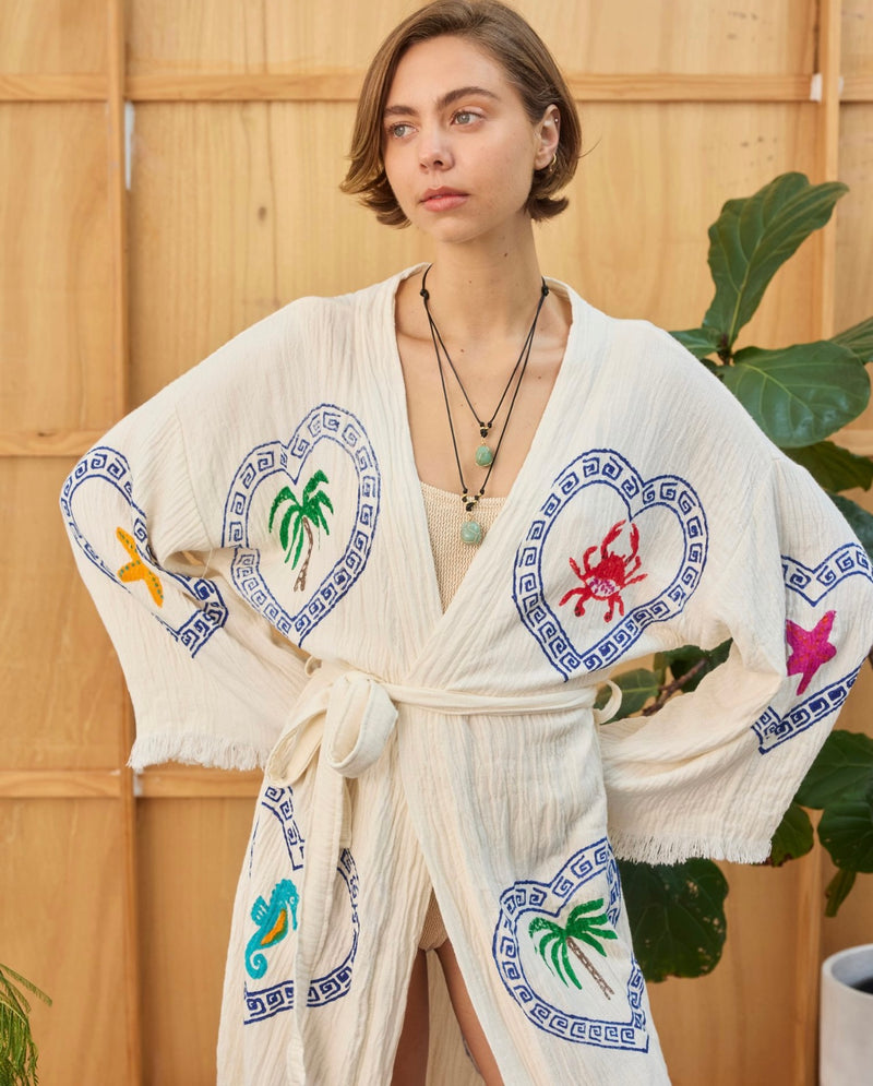 Natural Long Robe Multi Motif - Just back in stock…add to cart immediately - Cie Cie + Co