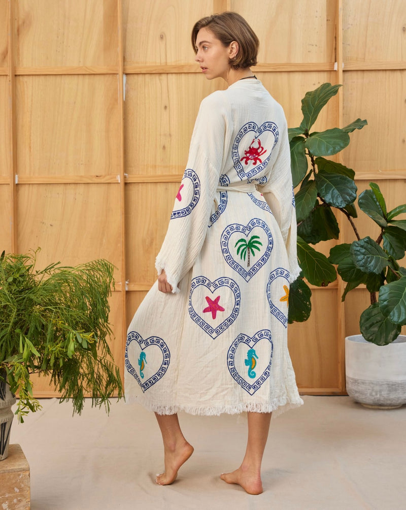 Natural Long Robe Multi Motif - Just back in stock…add to cart immediately - Cie Cie + Co