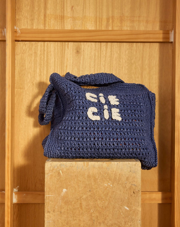 CIE CIE HANDWOVEN TOTE- NAVY/WHITE - Cie Cie + Co