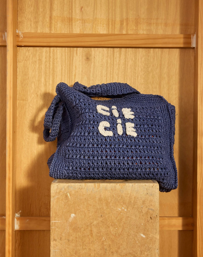 CIE CIE HANDWOVEN TOTE- NAVY/WHITE - Cie Cie + Co