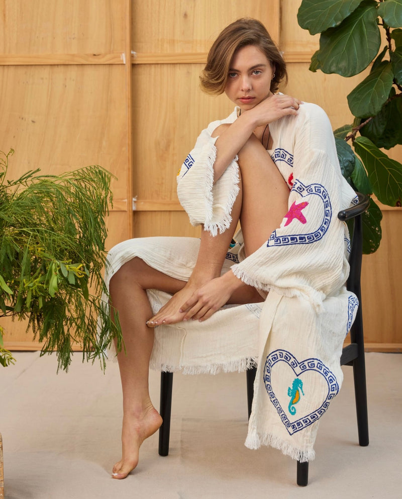 Natural Long Robe Multi Motif - Just back in stock…add to cart immediately - Cie Cie + Co