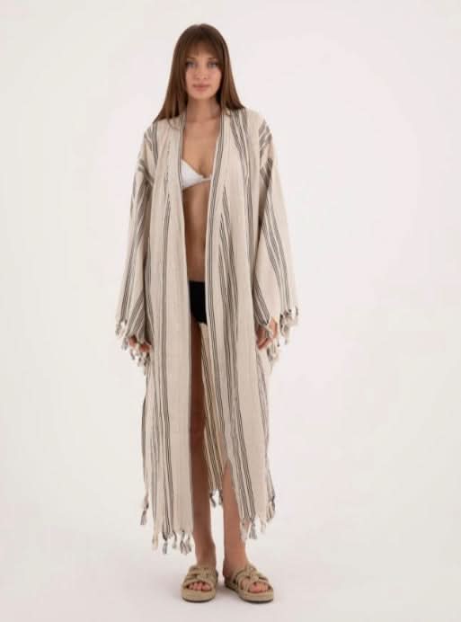 Striped Tassel Linen/Cotton Robe - Pre order start October delivery