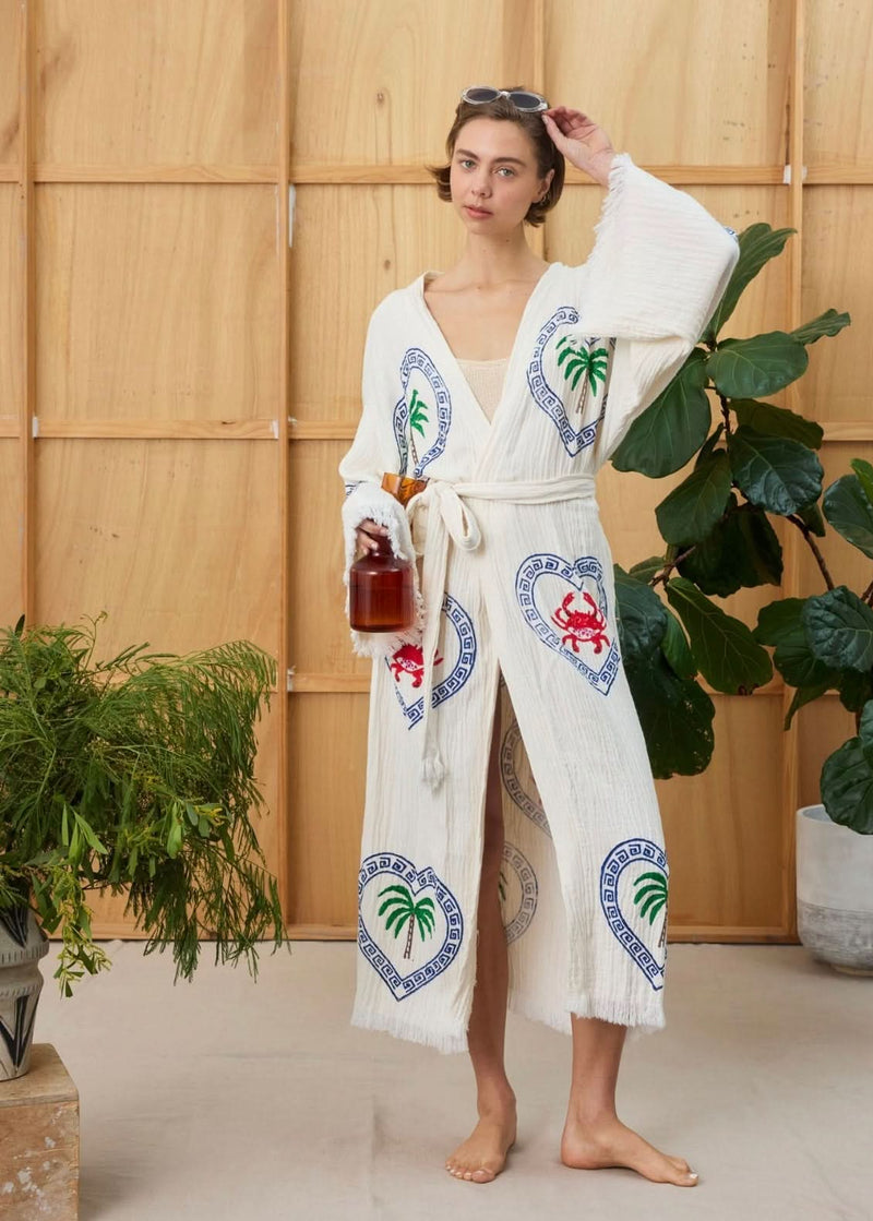 Natural Long Robe Palm/Crab print - Just re-stocked, be quick! - Cie Cie + Co