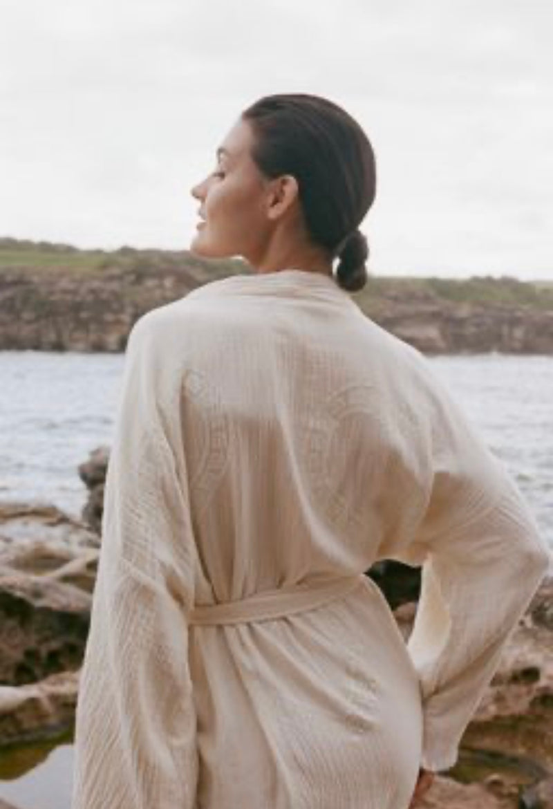 Natural Midi Robe White Heart Motif - Limited edition style - don’t miss it 🤍