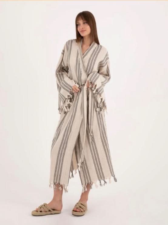 Striped Tassel Linen/Cotton Robe - Pre order start October delivery