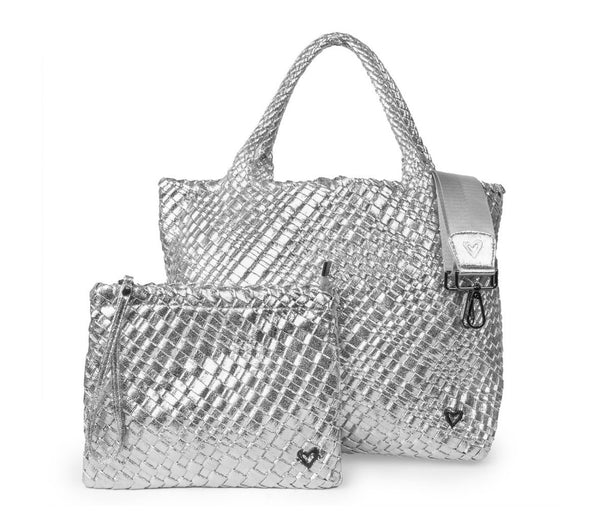 LONDON WOVEN LARGE TOTE - SILVER