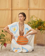 Surf Pant - Natural with Baby Blue Hand Pressed Design - Cie Cie + Co