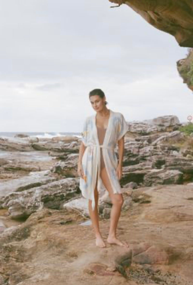NEW Natural Midi Short Sleeve Robe - Sea Star