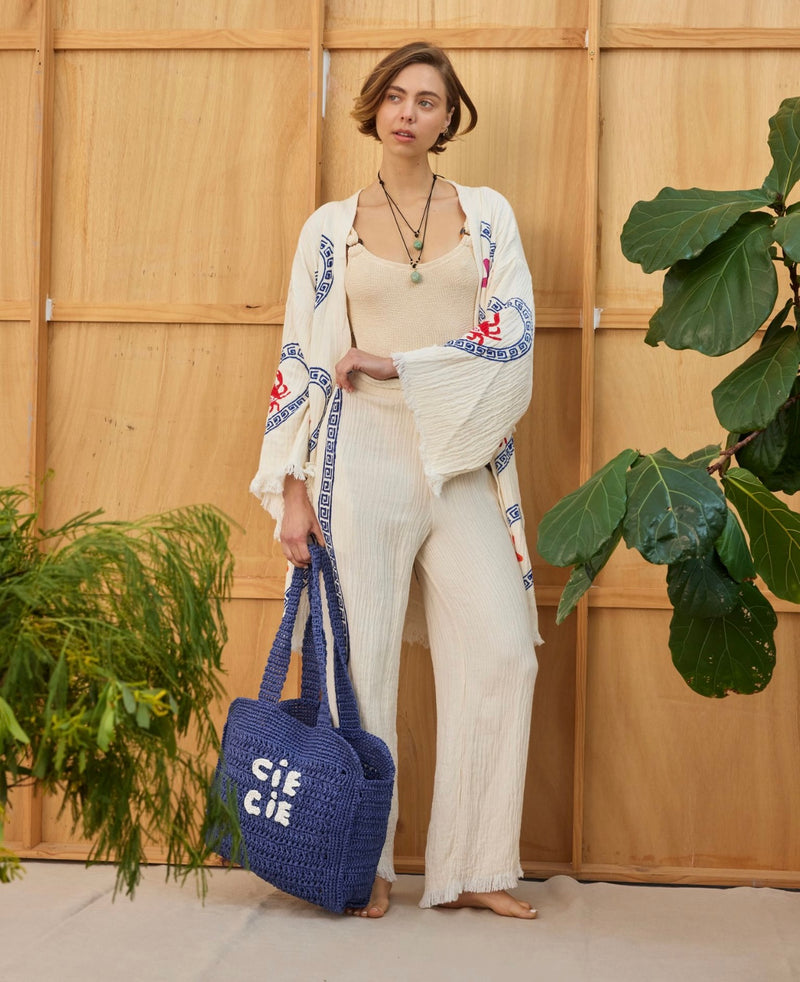 CIE CIE HANDWOVEN TOTE- NAVY/WHITE - Cie Cie + Co