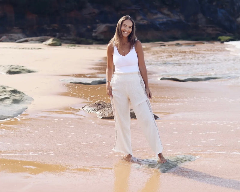 Surf Pant - Natural with Taupe Hand Pressed Design
